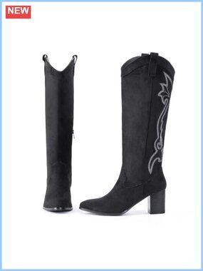 Faux Suede Embroidered Knee High Western Cowboy Boots